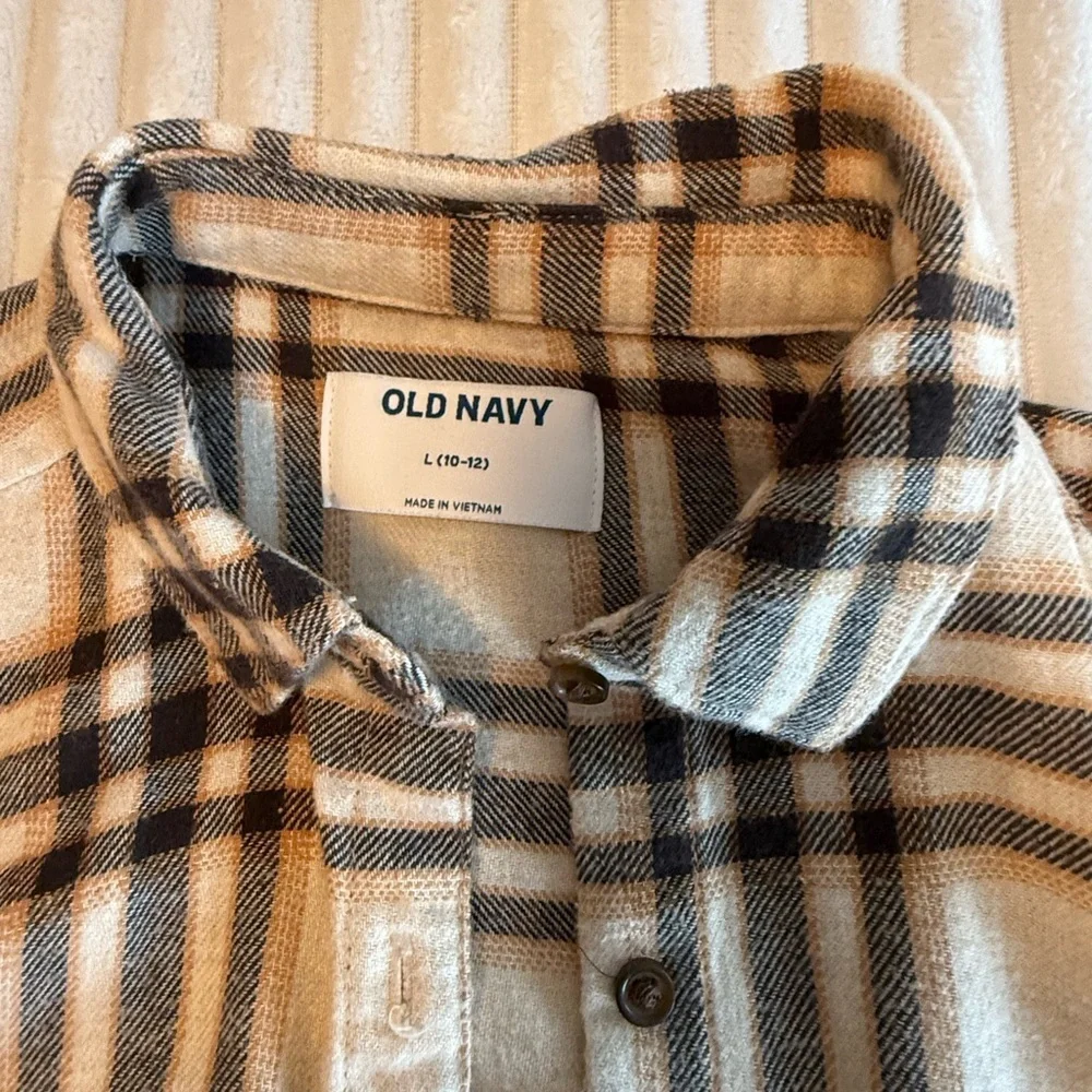 Old Navy Tan and Black Plaid Flannel Shirt